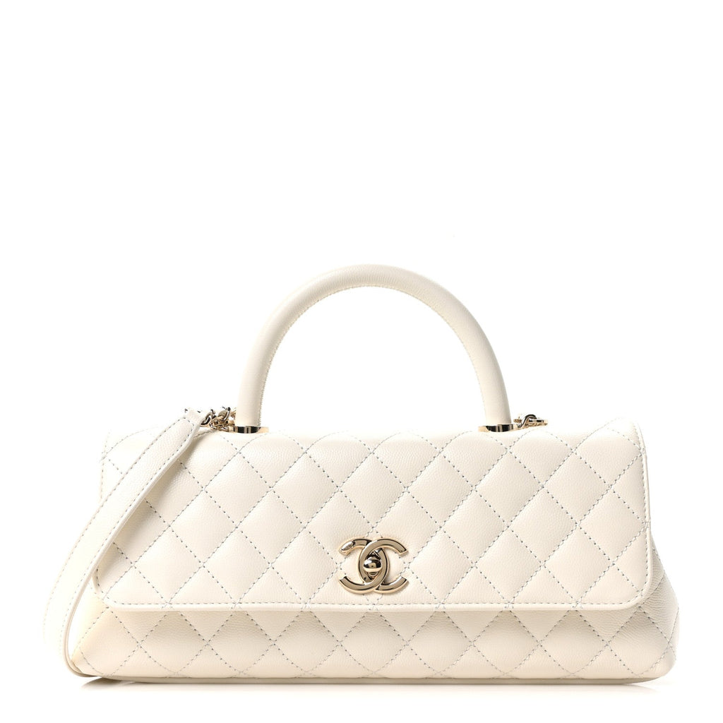 Chanel Caviar Quilted Maxi East West Coco Handle Flap White
