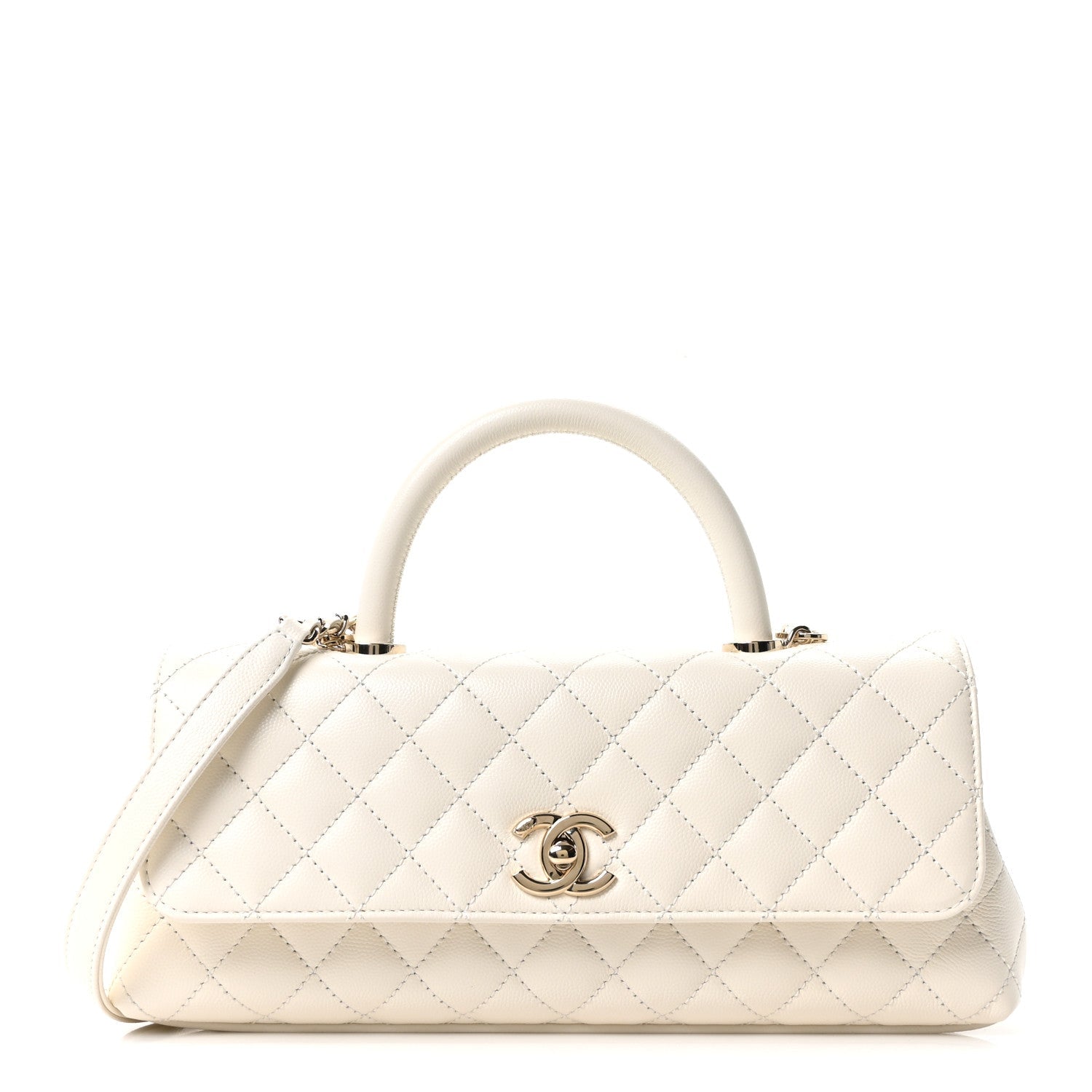 Chanel Caviar Quilted Maxi East West Coco Handle Flap White