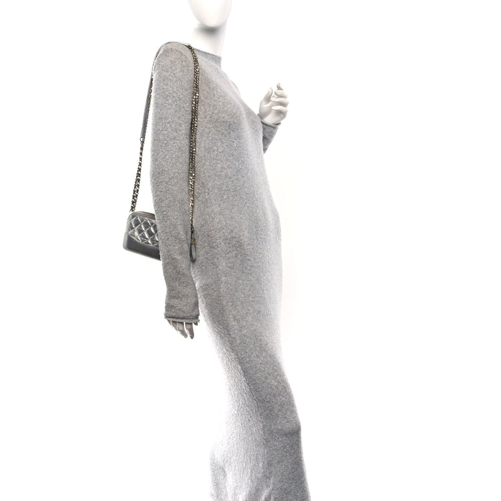 Chanel Metallic Lambskin Calfskin Quilted Small Gabrielle Clutch With Chain Silver