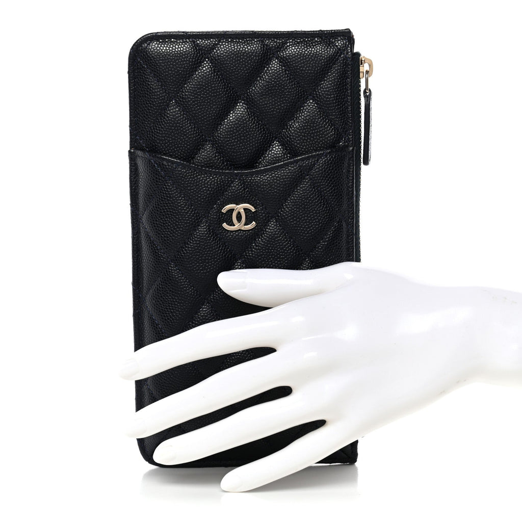 Caviar Quilted Classic Flat Wallet Pouch Navy