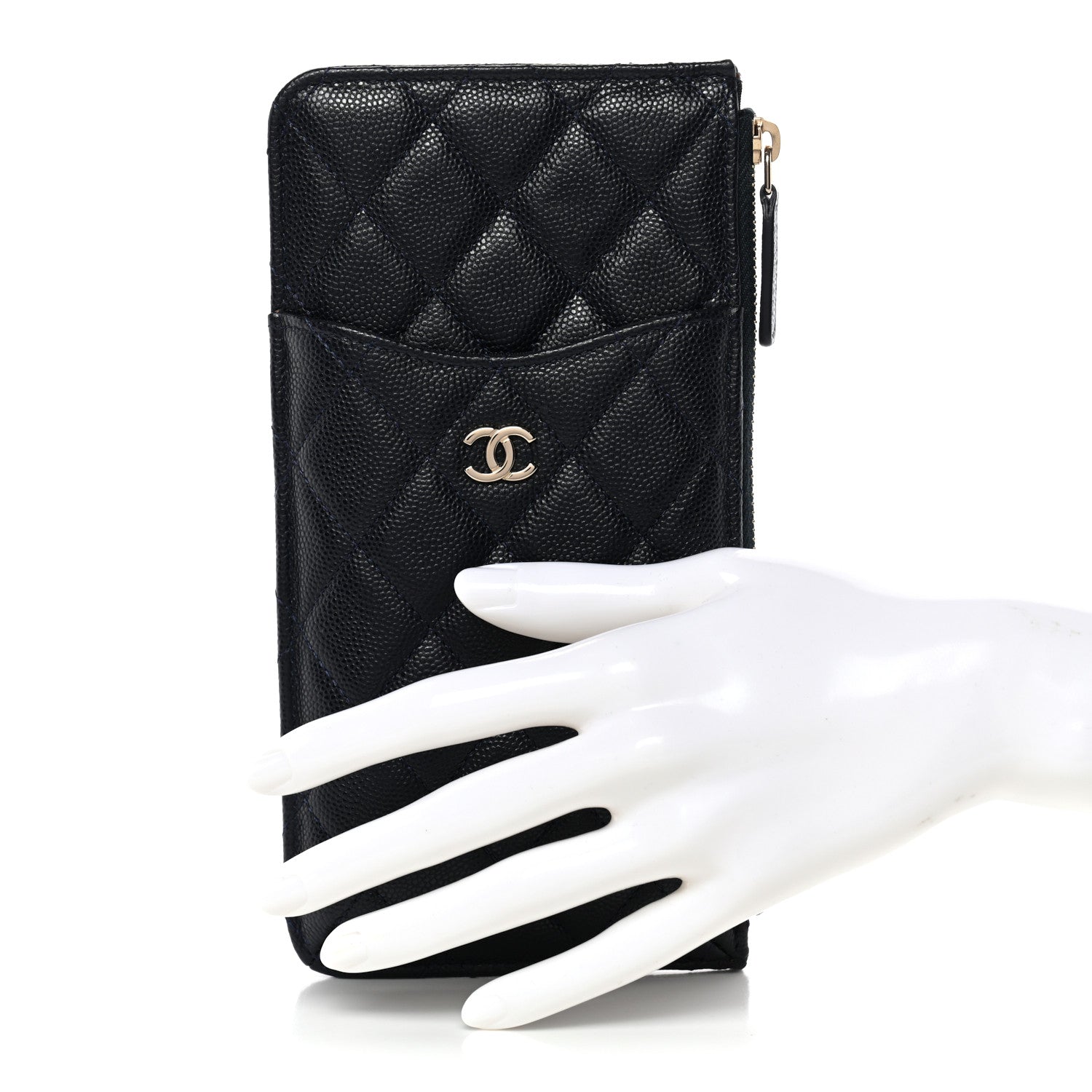 Caviar Quilted Classic Flat Wallet Pouch Navy