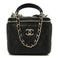 Chanel Lambskin Quilted Top Handle Mini Vanity Case With Chain Black