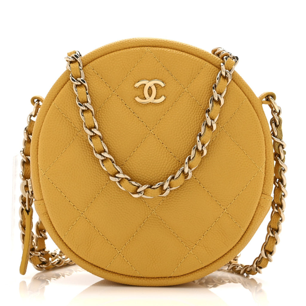 Chanel Caviar Quilted Round Clutch With Chain Yellow
