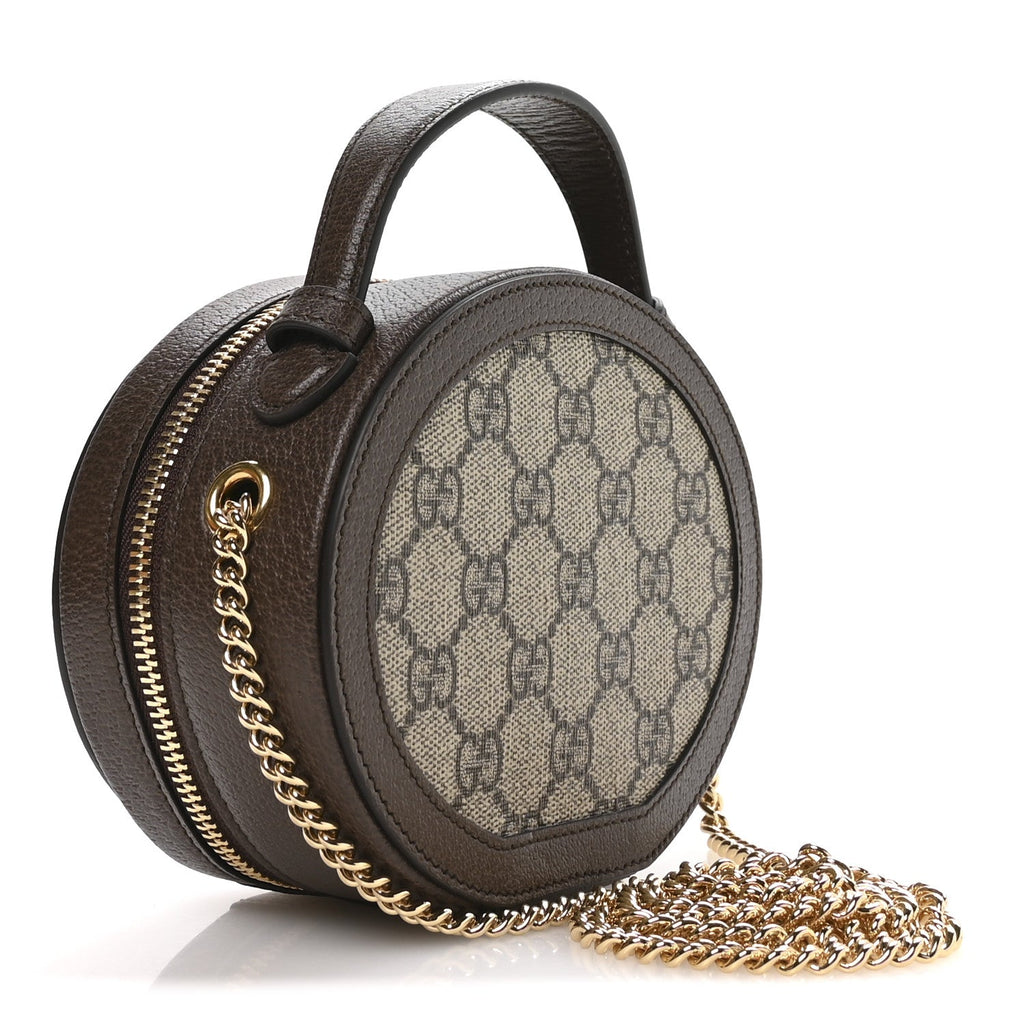 Gucci GG Supreme Monogram Top Handle Web Mini Ophidia Round Shoulder Bag Brown