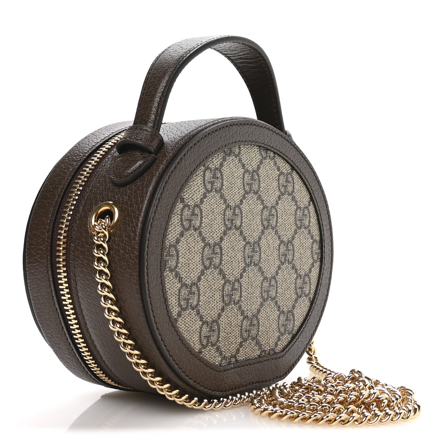 Gucci GG Supreme Monogram Top Handle Web Mini Ophidia Round Shoulder Bag Brown