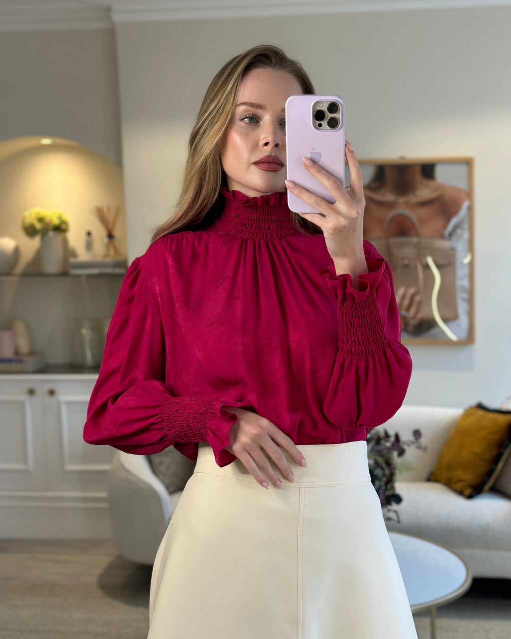 Gucci Fuchsia Silk Blouse with Floral Print Detail IT 38 (UK 6)