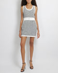 Chanel 25P Black and White Striped Sleeveless Perforated Mini Dress with Drawstring Detail and Crystal Embellished CC Logo Detail Size FR 40 (UK 12)