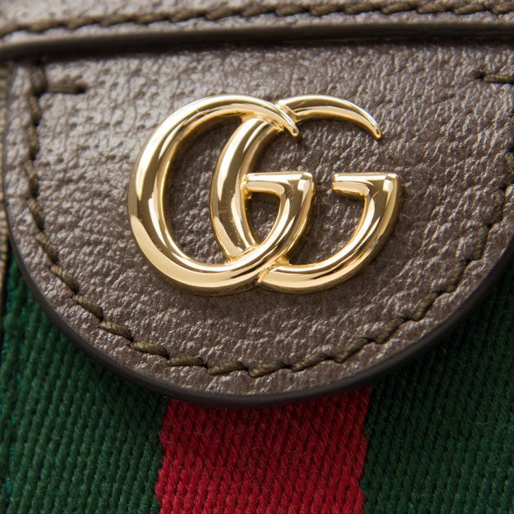(WMNS) GUCCI Ophidia Gold Logo Retro GG Stripe Webbing Canvas Shoulder Messenger Bag Small / Brown 499621-K05NG-8745