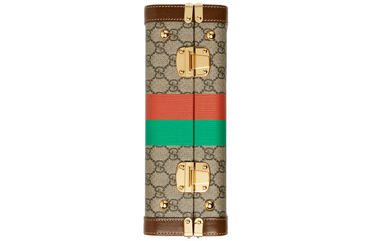 GUCCI Fake Not Series Alphabet Stripe Printing Logo Leather Logo Canvas handbag Unisex / Brown 633587-2GCAG-8280