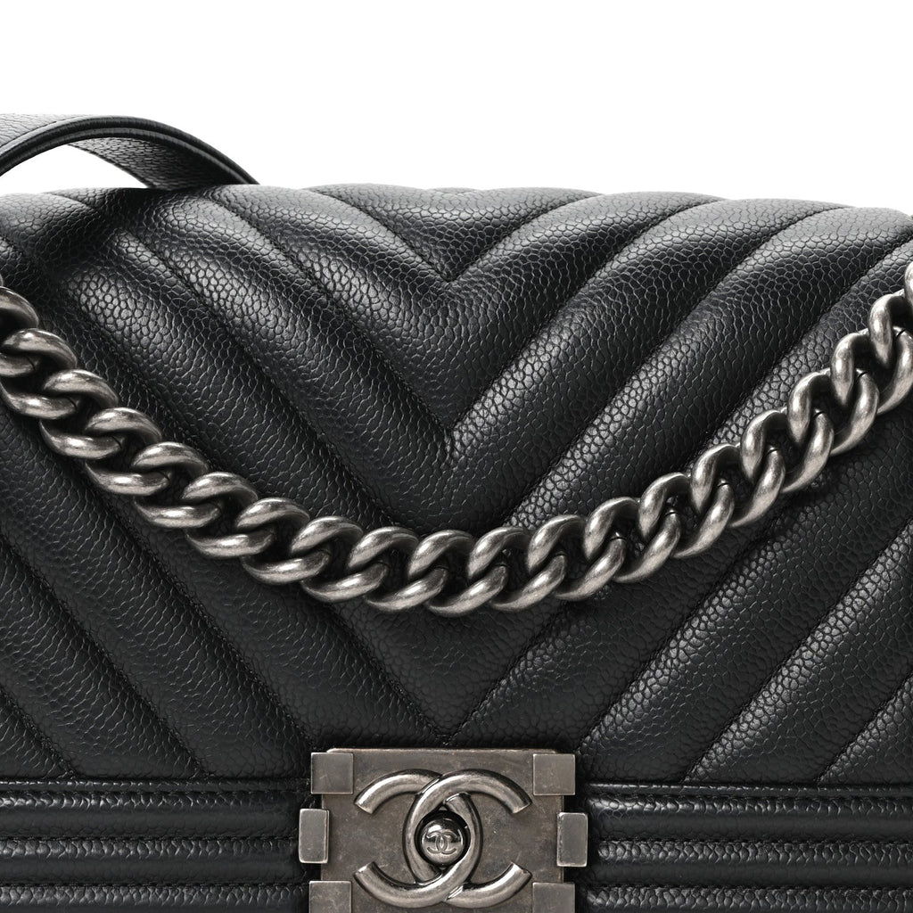 Chanel Caviar Chevron Quilted Medium Boy Flap Black