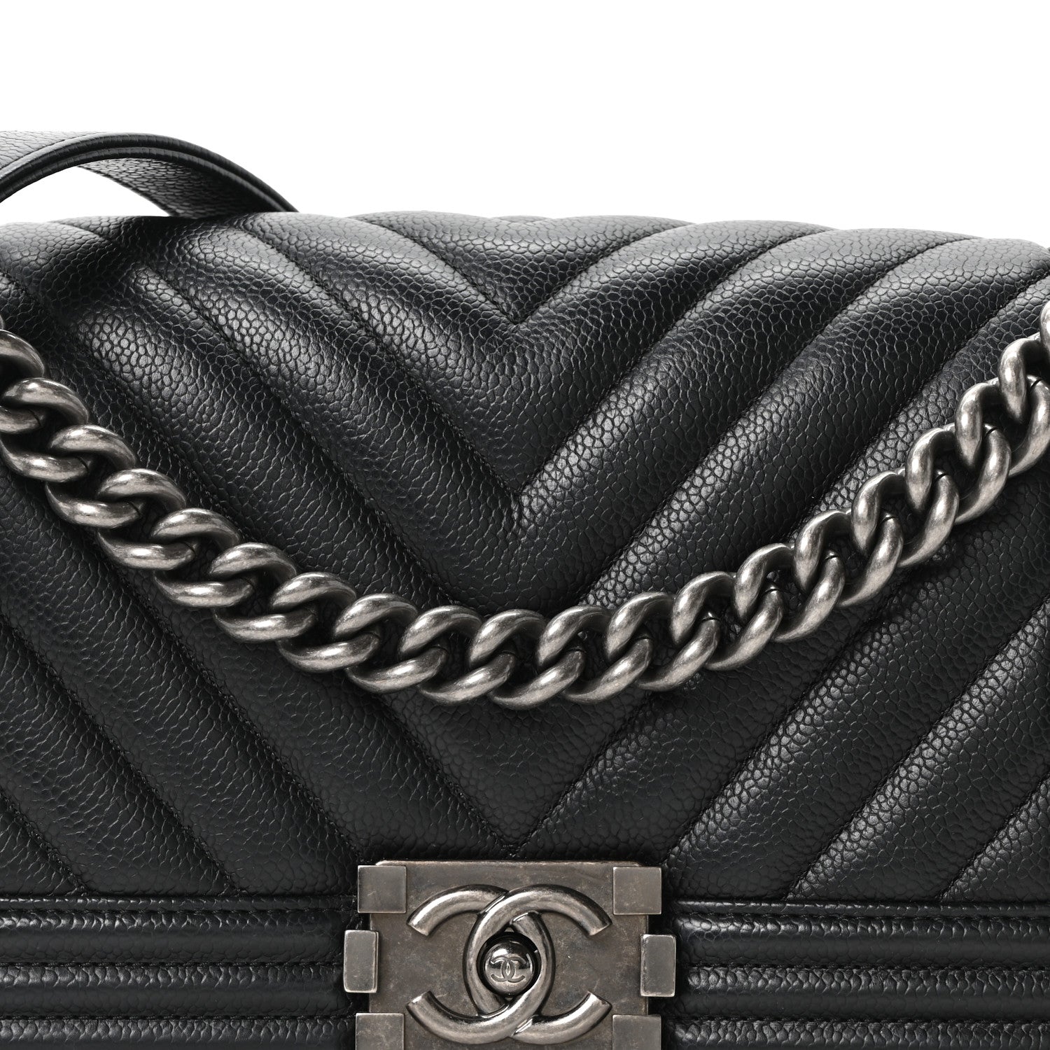 Chanel Caviar Chevron Quilted Medium Boy Flap Black