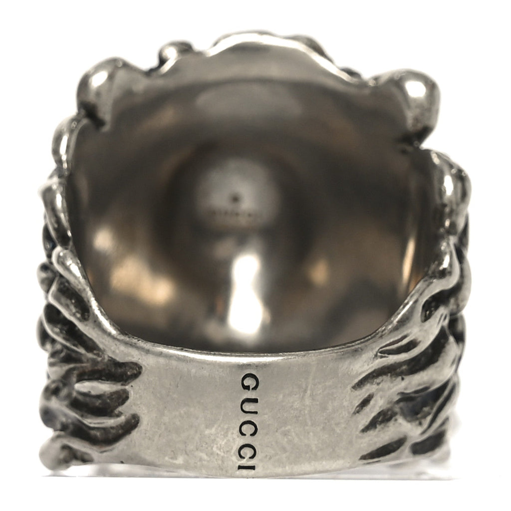 Gucci Enamel Brass Lion Head Crucifix Ring XL Black