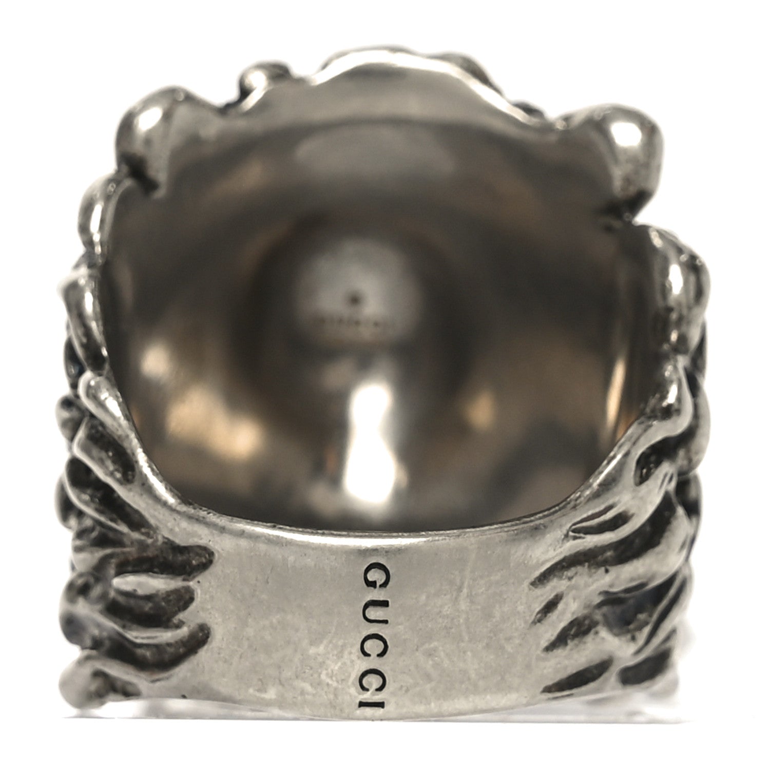 Gucci Enamel Brass Lion Head Crucifix Ring XL Black