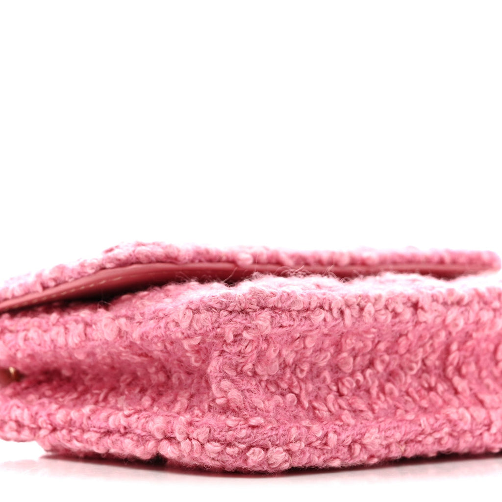 Chanel Tweed Quilted Flap Chain Waist Bag Pink