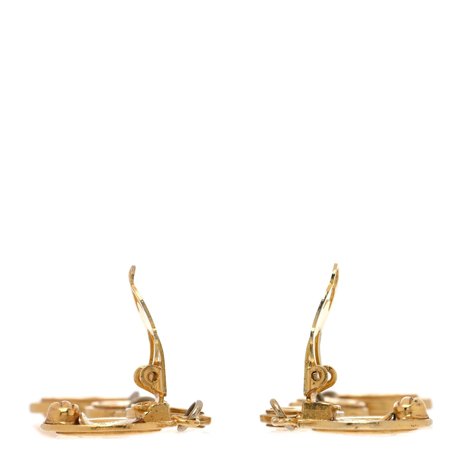Metal CC Medallion Clip On Earrings Gold