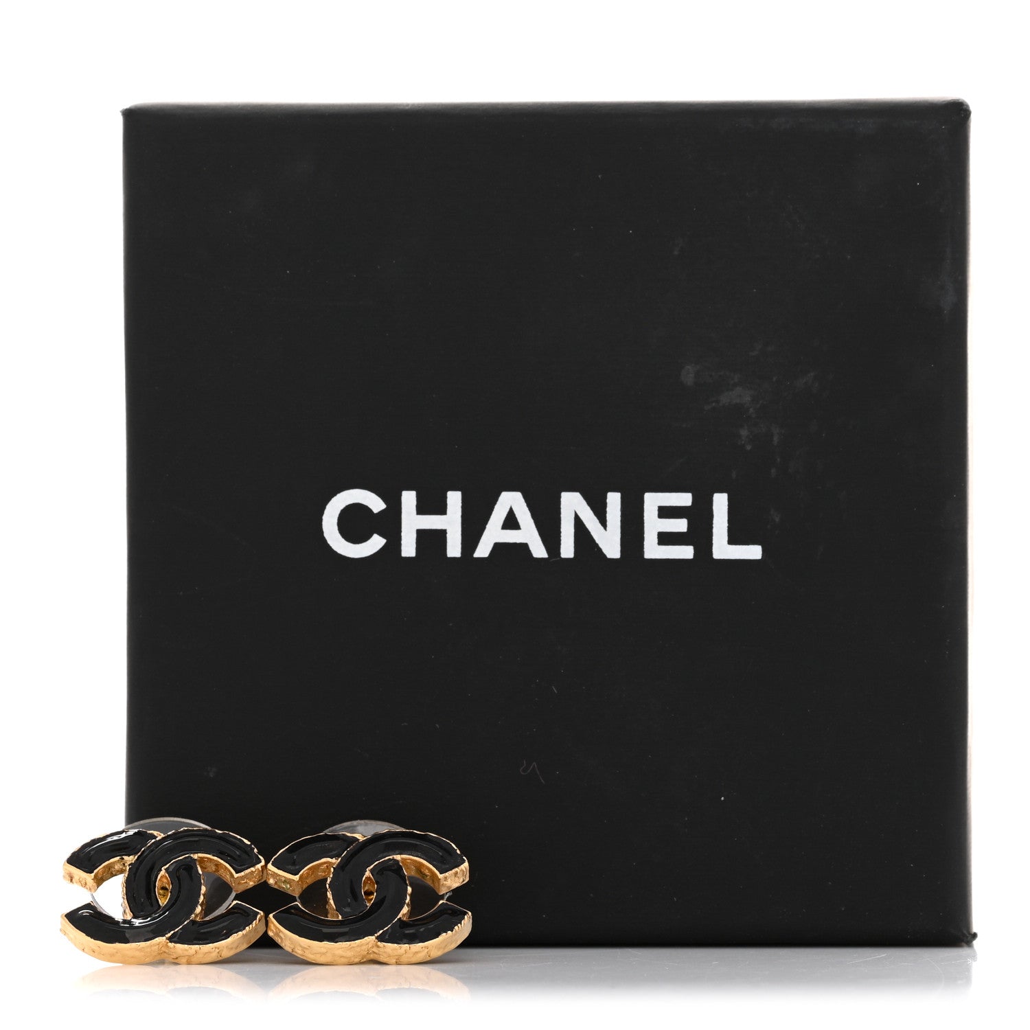 Metal Enamel CC Earrings Black Gold