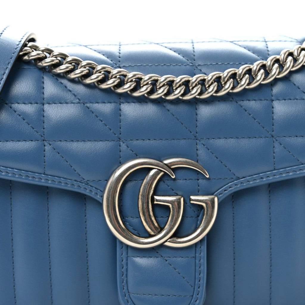Gucci Calfskin Matelasse Aria Small GG Marmont Shoulder Bag  Clear Blue