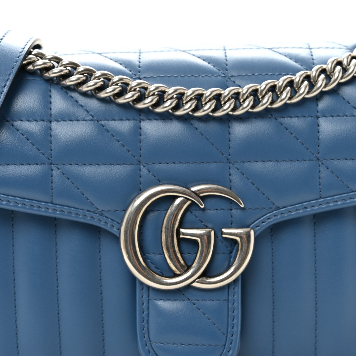 Gucci Calfskin Matelasse Aria Small GG Marmont Shoulder Bag  Clear Blue