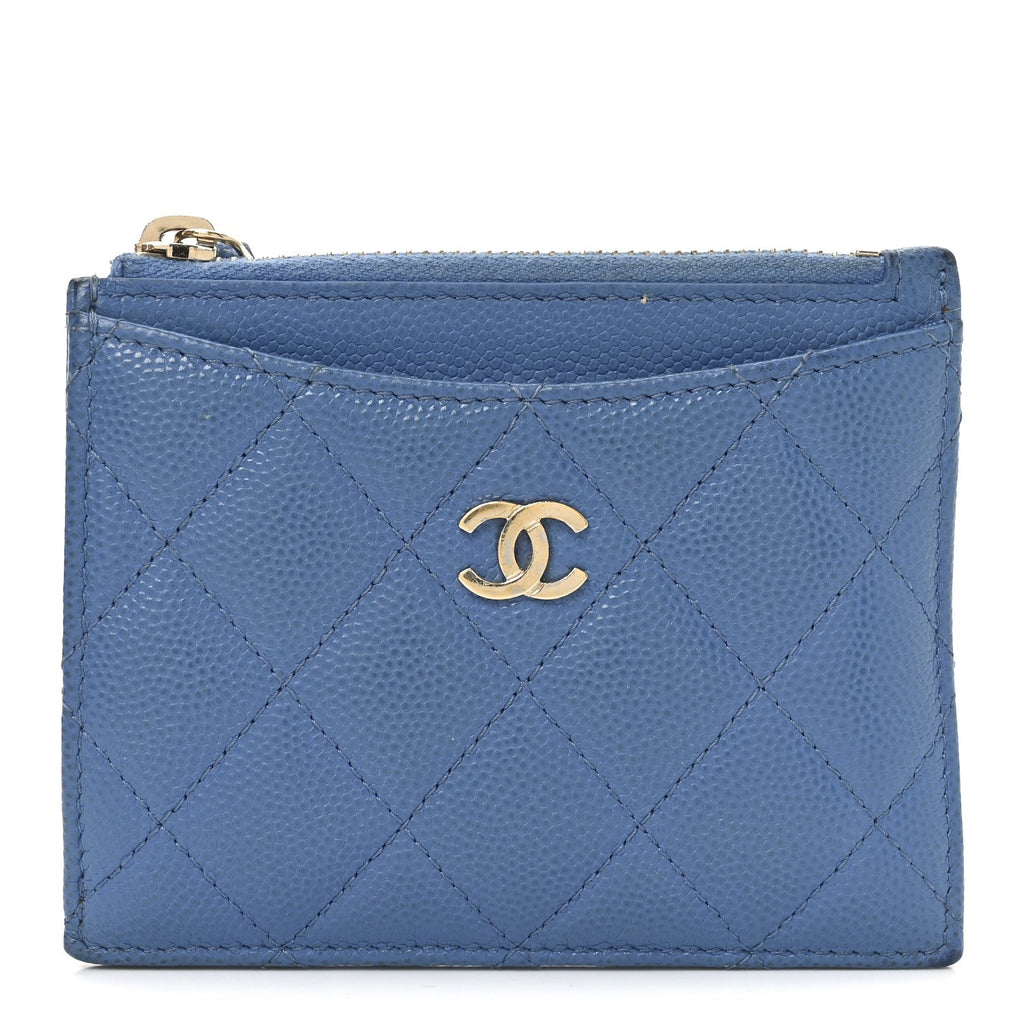 Caviar Quilted CC Zip Card Holder Blue