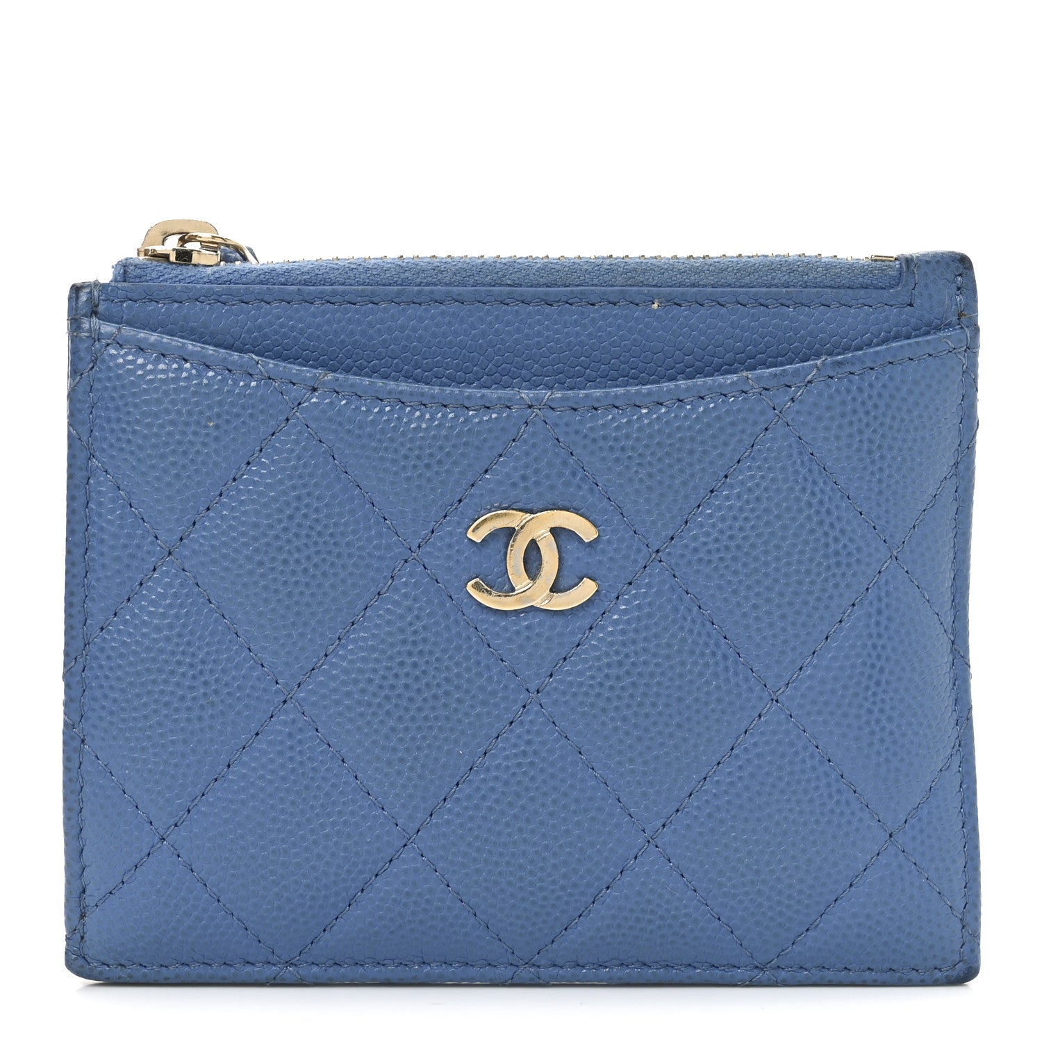 Caviar Quilted CC Zip Card Holder Blue