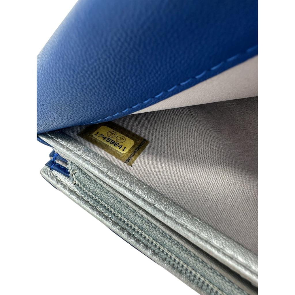 Chanel bag CC Flap Camellia Lambskin Long Wallet Blue