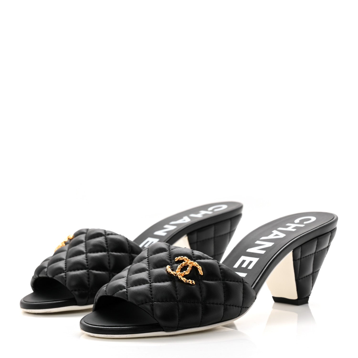 Lambskin Quilted Textured CC Mules 37.5 Black