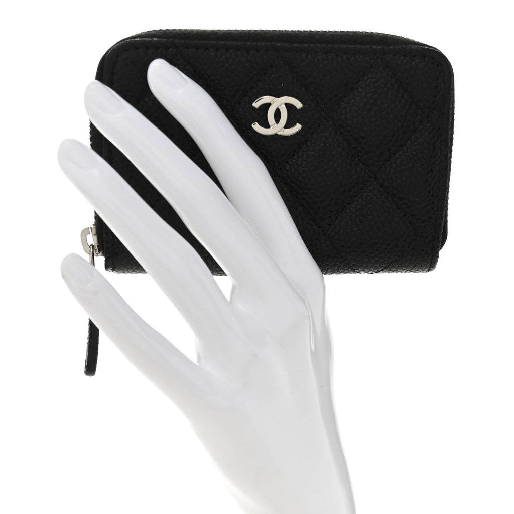 Caviar Quilted Zip Coin Purse Black