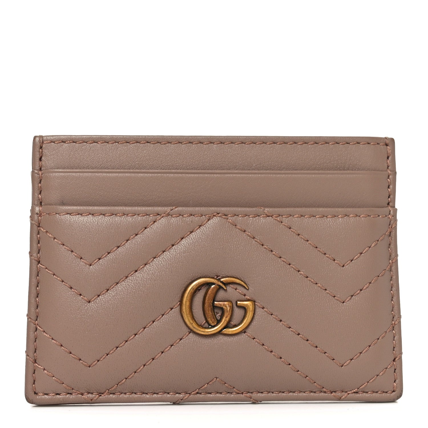 Gucci Calfskin Matelasse GG Marmont Card Holder Porcelain Rose
