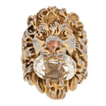 Gucci Metal Crystal Lion Head Ring 56 7.5 Gold