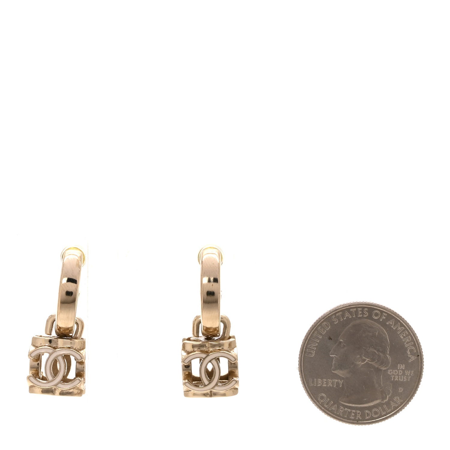 Enamel CC Cube Drop Earrings Gold White