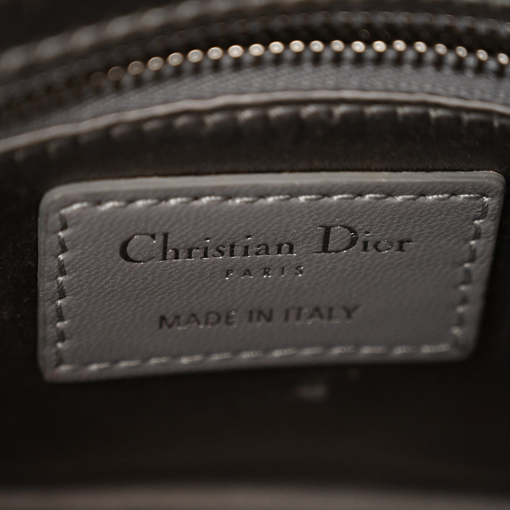 Christian Dior Satin Crystal Cannage Mini Lady Dior Gray