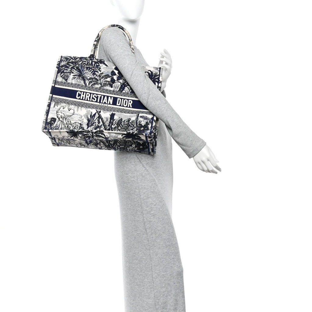 Christian Dior Canvas Embroidered Large Palm Tree Toile De Jouy Book Tote Blue
