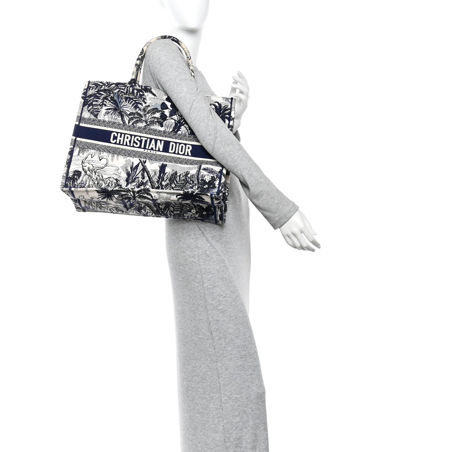 Christian Dior Canvas Embroidered Large Palm Tree Toile De Jouy Book Tote Blue
