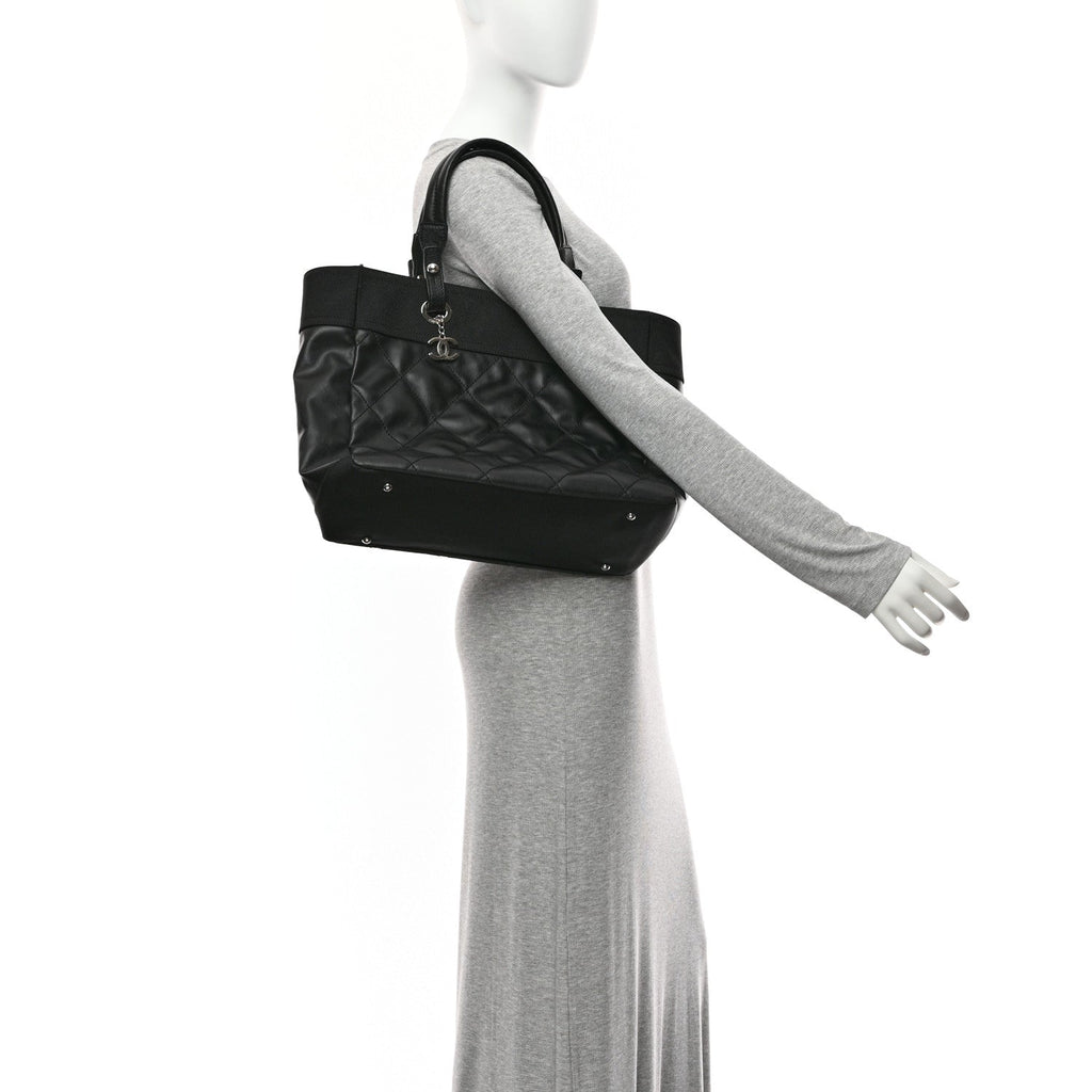Chanel Coated Canvas Quilted Large Paris Biarritz Tote Black