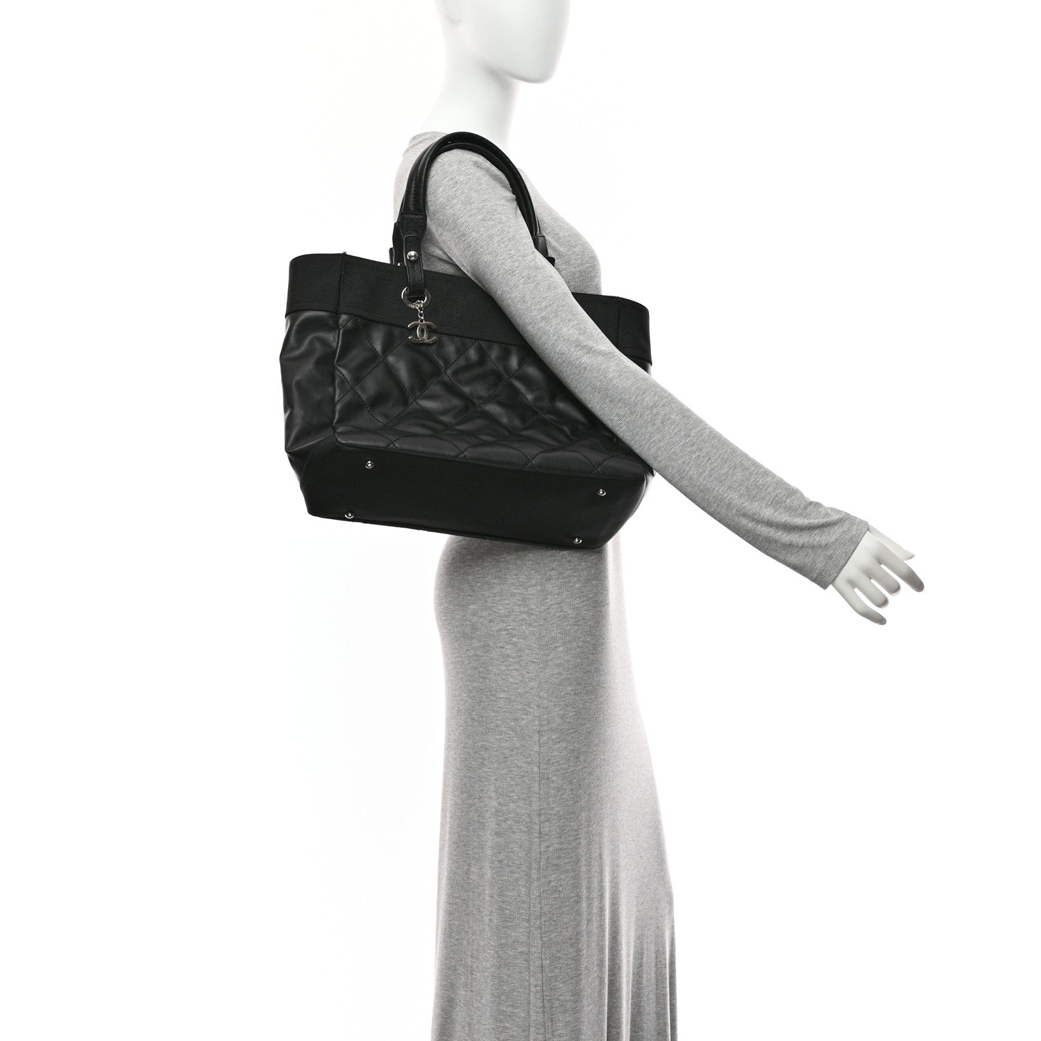 Chanel Coated Canvas Quilted Large Paris Biarritz Tote Black