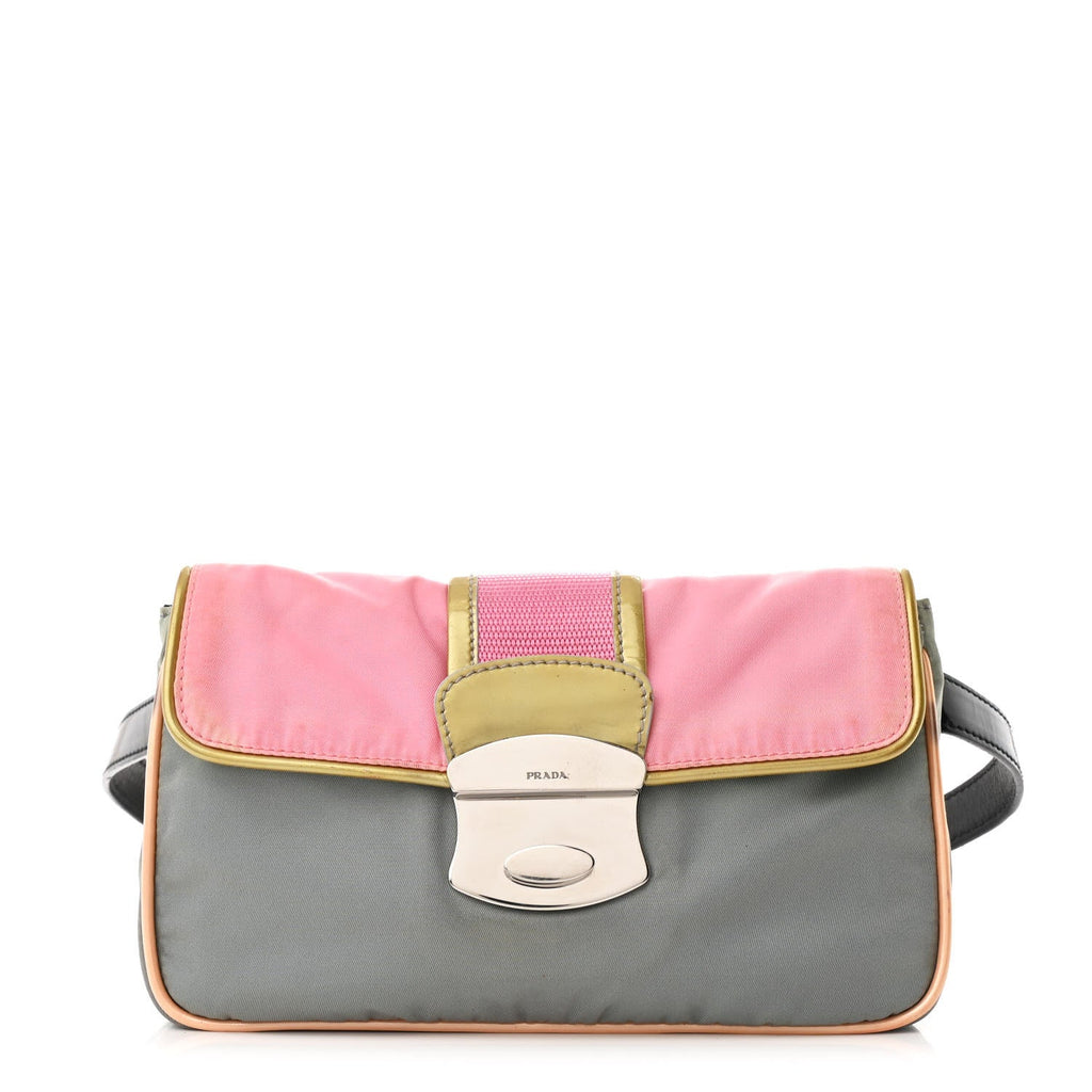 Prada Nylon Vernice Belt Bag Pink Gray