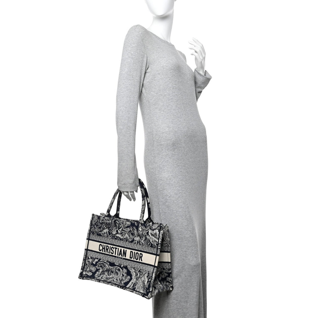 Christian Dior Canvas Embroidered Medium Dioriviera Toile De Jouy Book Tote Blue