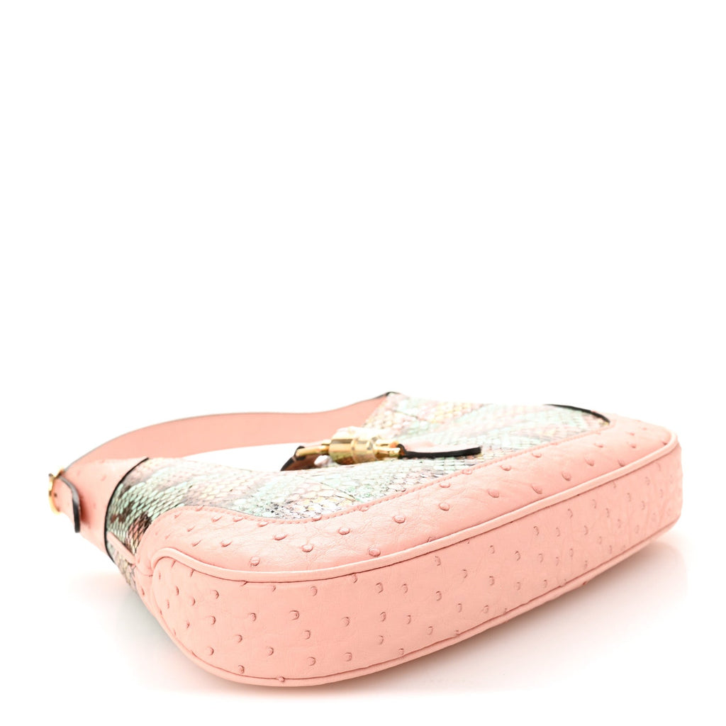 Gucci Snakeskin Ostrich Calfskin Small Jackie 1961 Hobo Pink Multicolor