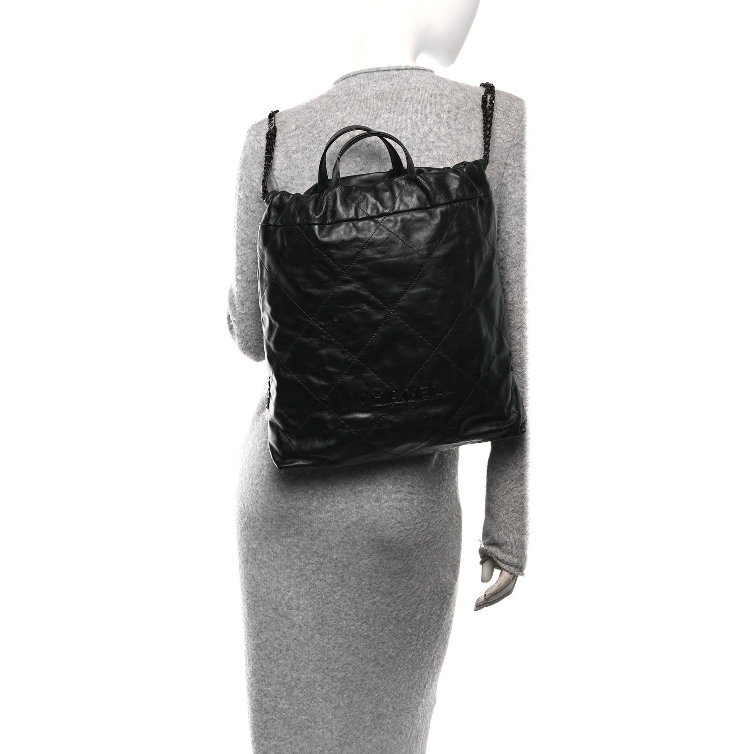 Chanel Shiny Calfskin Quilted Chanel 22 Backpack So Black