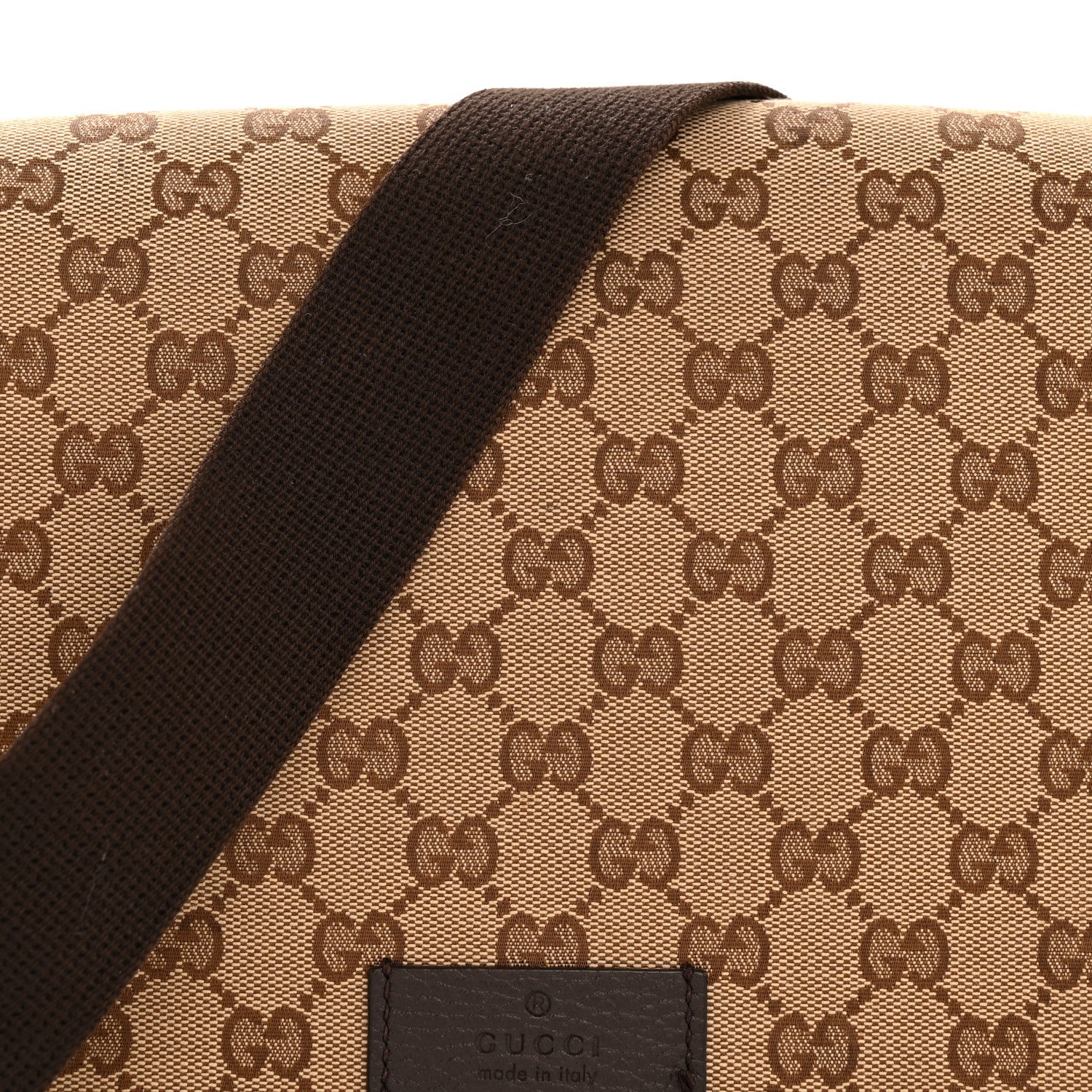 Gucci Monogram Flap Messenger Bag Beige Dark Brown