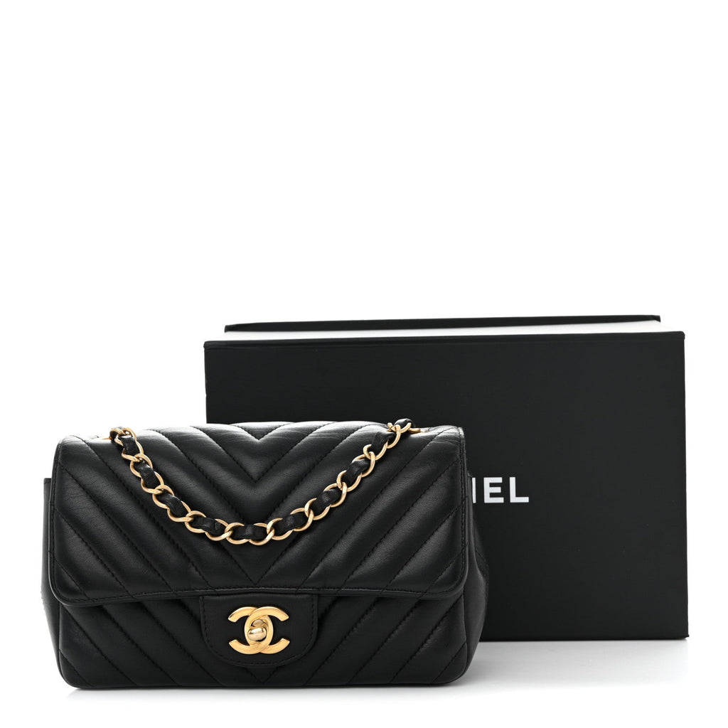 Chanel Lambskin Chevron Quilted Mini Rectangular Flap Black