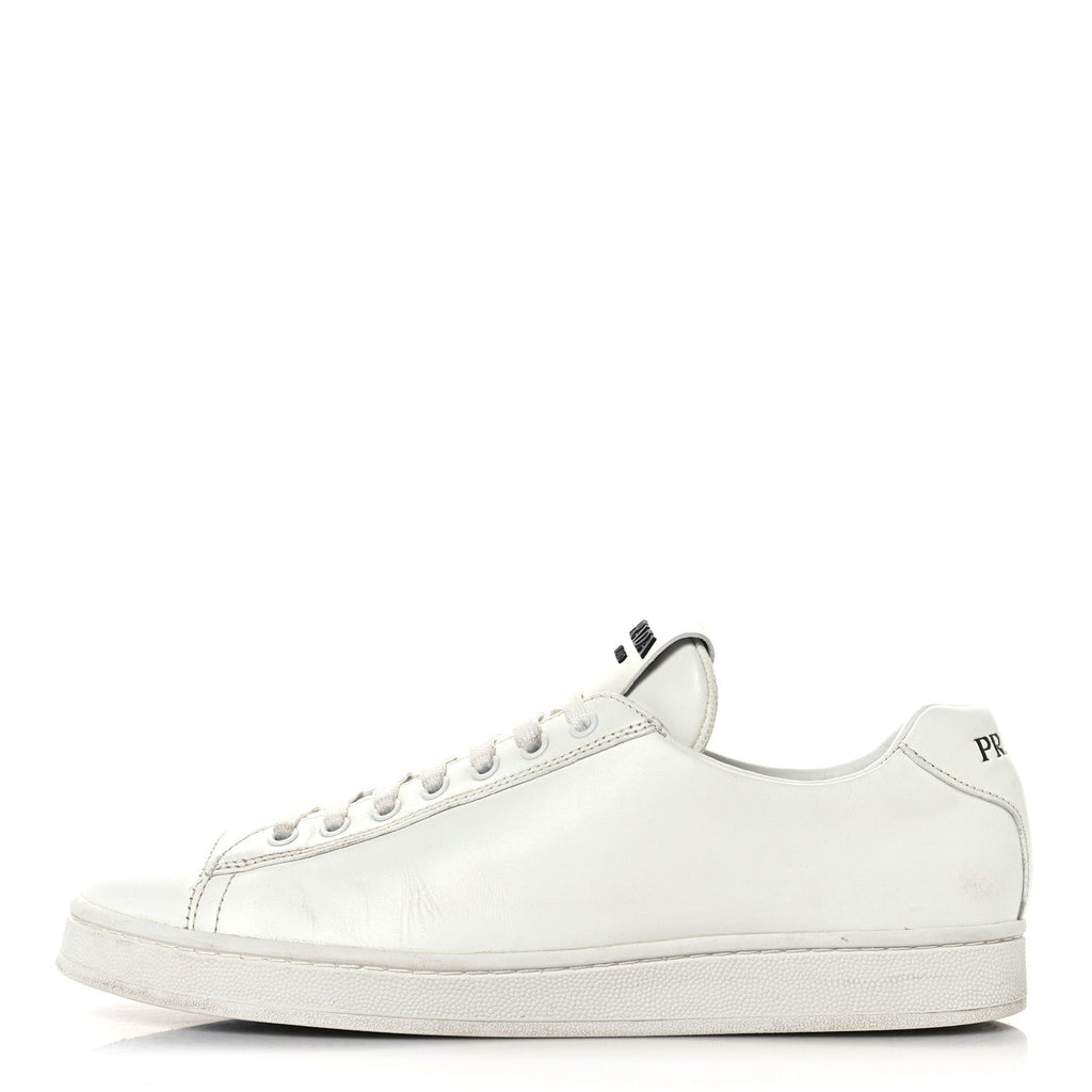 Prada Vitello Mens Logo Low Top Sneakers 43 White