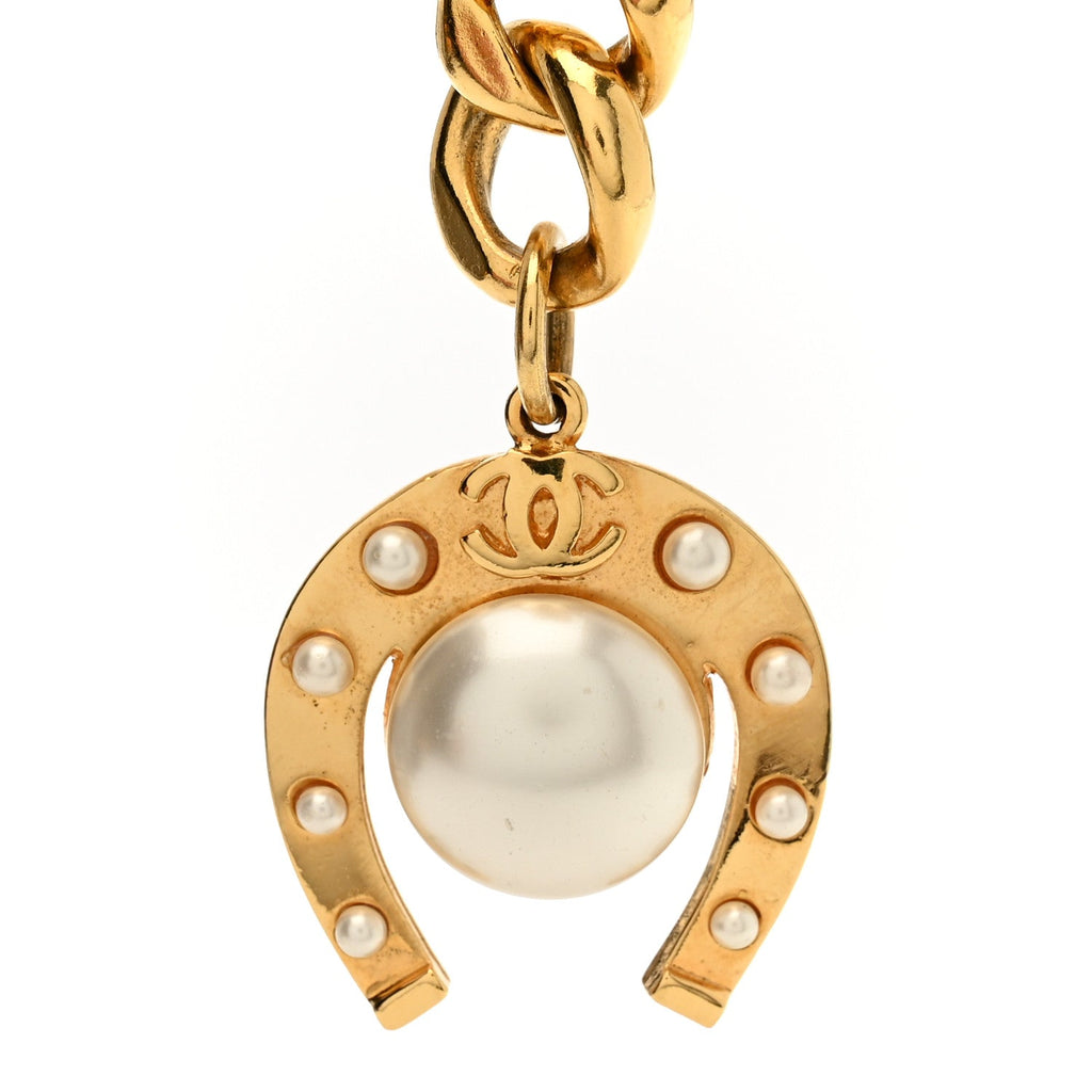 Metal Chain Pearl Horseshoe Belt Gold Pearly White