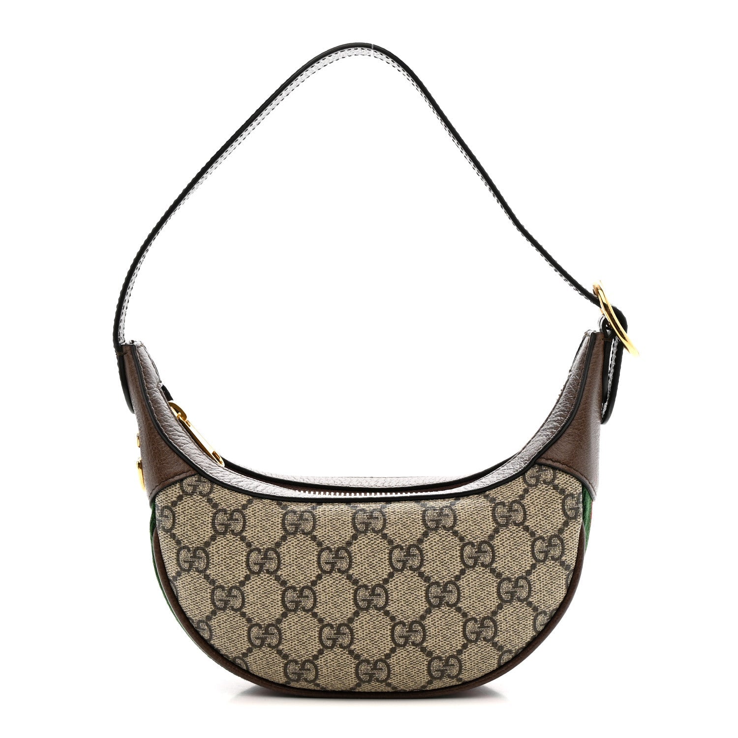Gucci GG Supreme Monogram Textured Calfskin Web Mini Ophidia Half Moon Hobo Beige Ebony New Acero