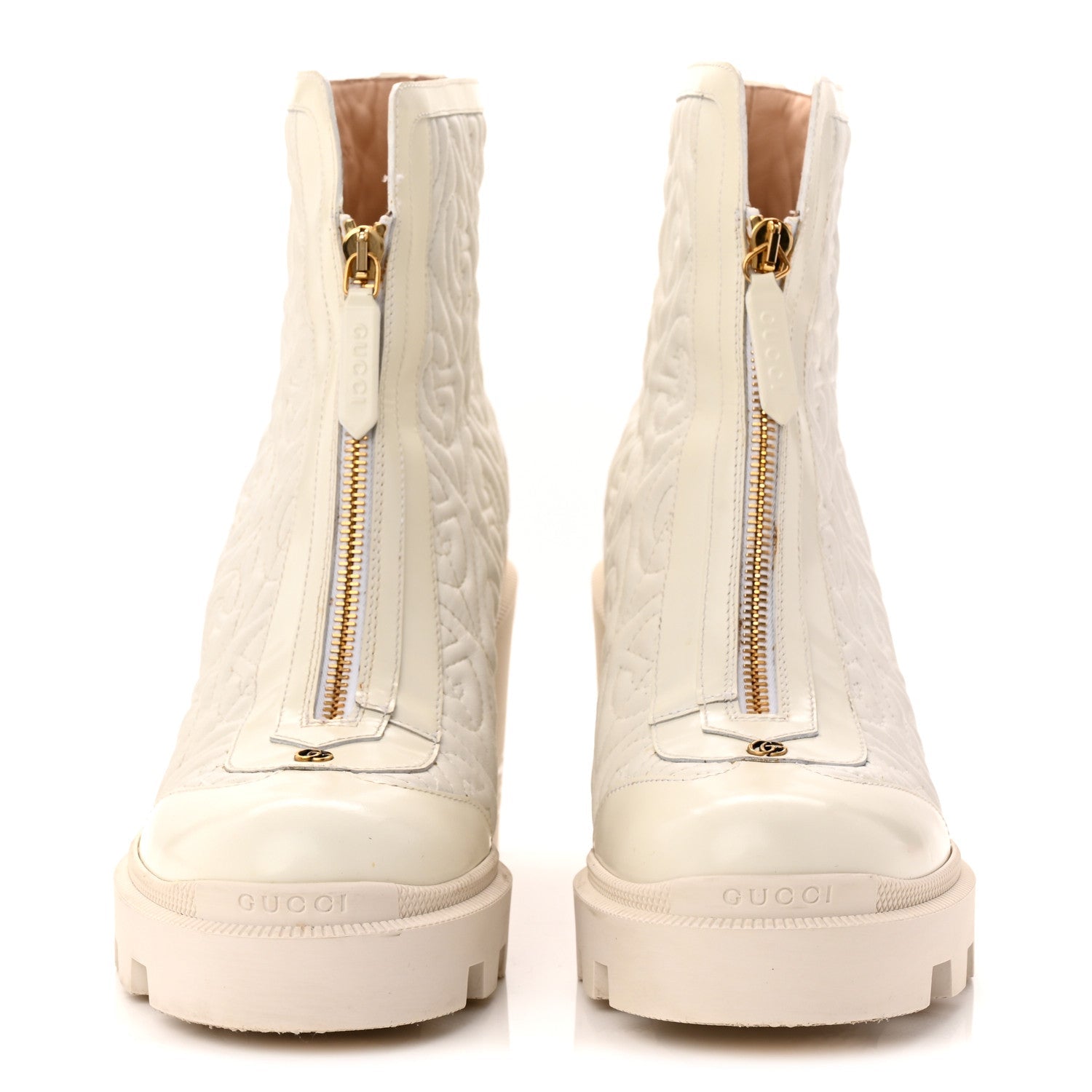 Gucci Calfskin Nappa Rhombus Quilted Trip Ankle Boots 39.5 Great White
