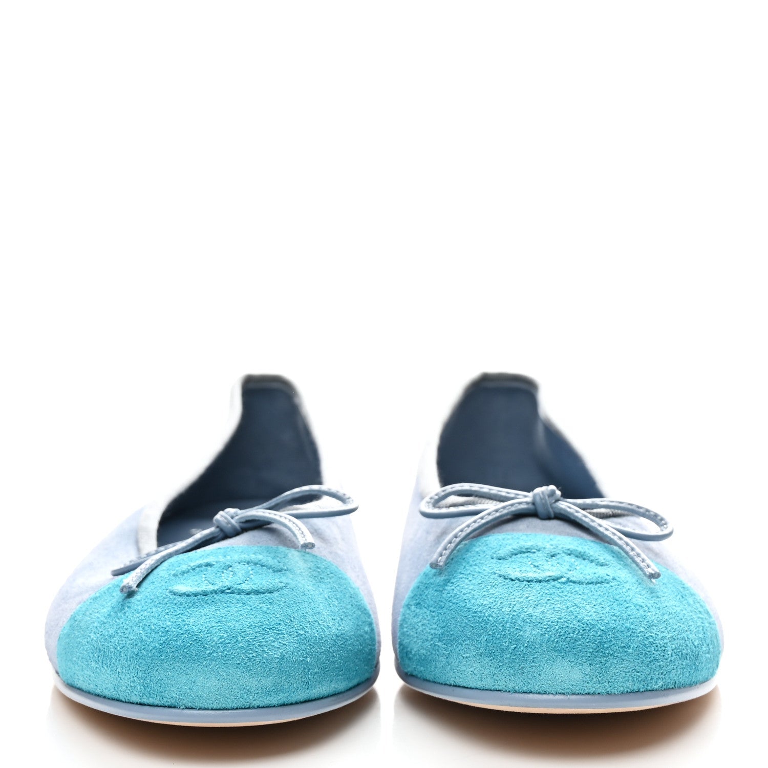 Chanel Suede Calfskin Cap Toe CC Ballerina Flats 40.5 Light Blue Turquoise