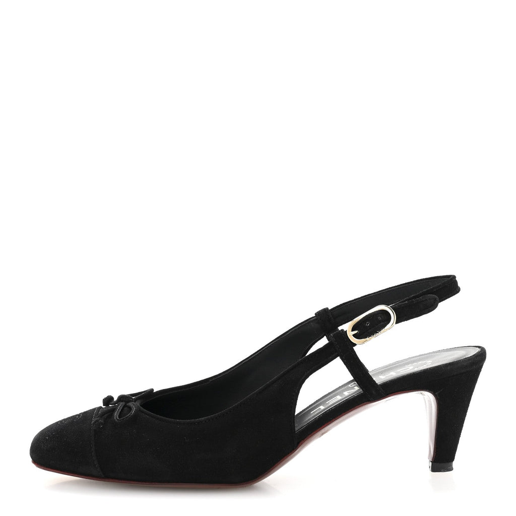 Chanel Suede Cap Toe CC Slingback Pumps 36 Black