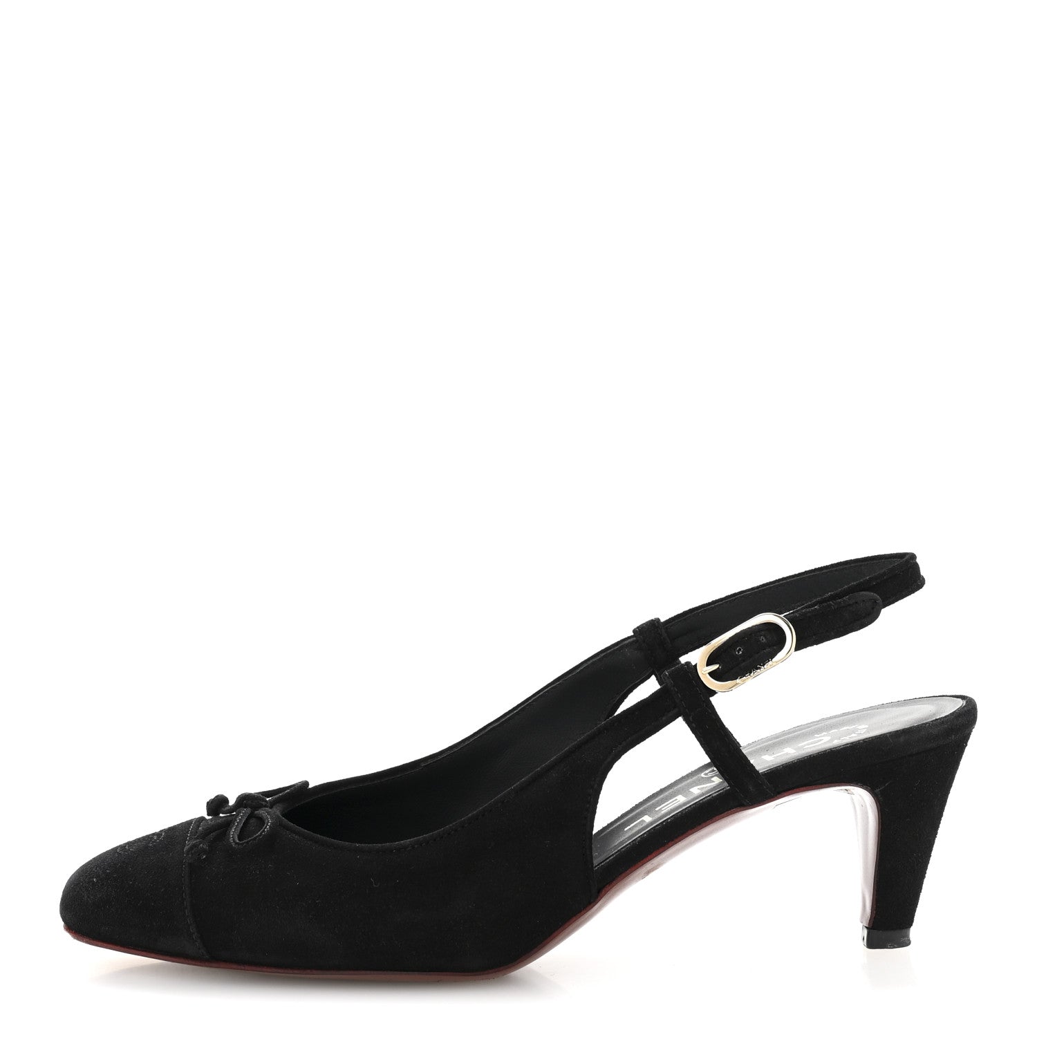Chanel Suede Cap Toe CC Slingback Pumps 36 Black