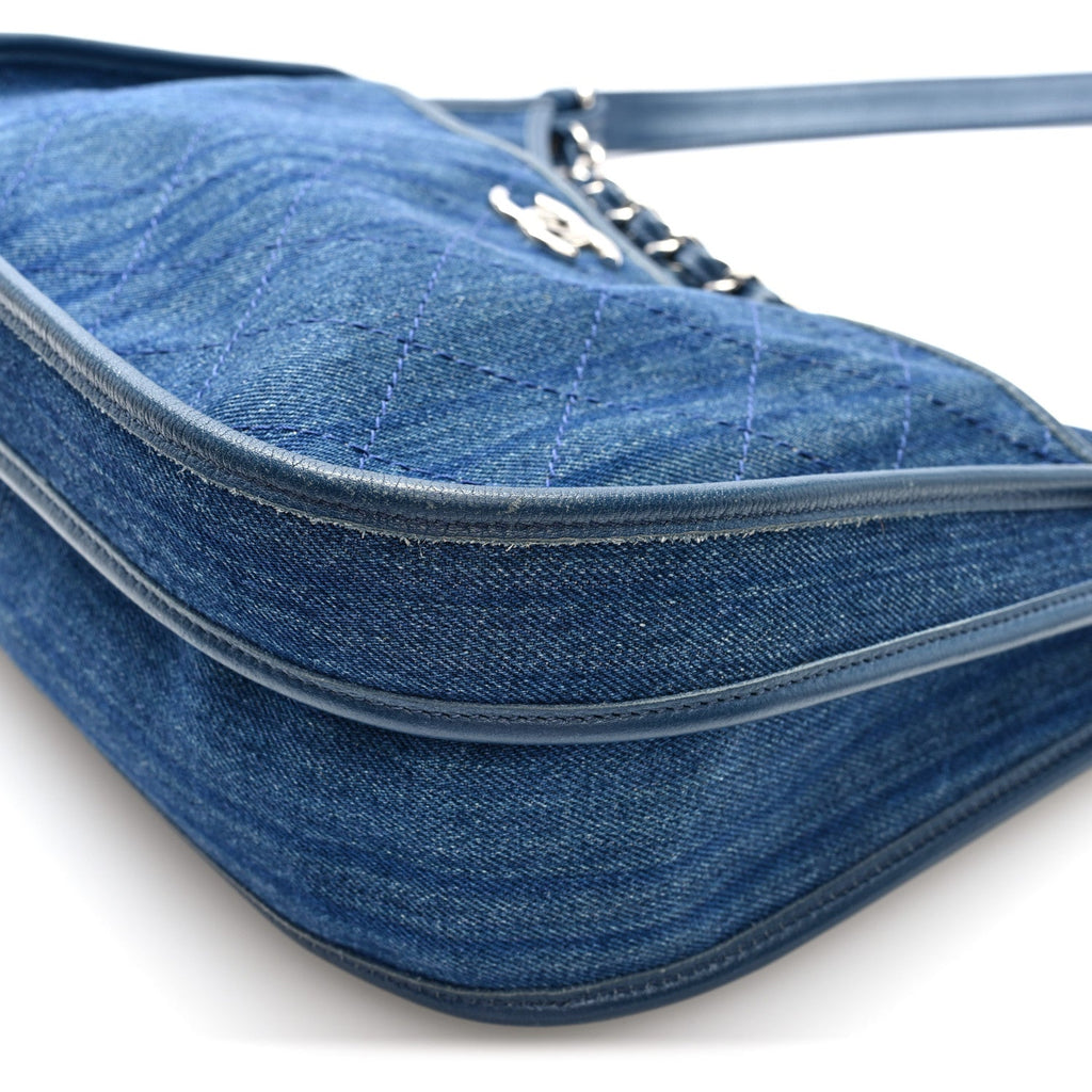 Chanel Denim Quilted Jungle Stroll Hobo Bag Blue