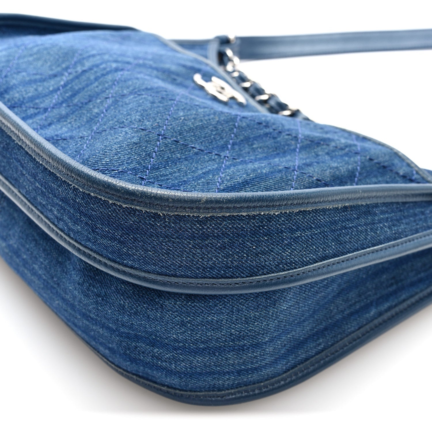 Chanel Denim Quilted Jungle Stroll Hobo Bag Blue